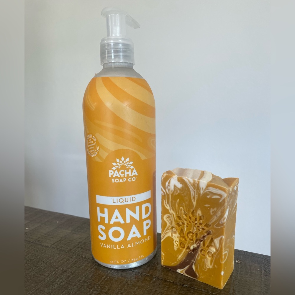 Pacha Soap Co. organic Vanilla Almond pump soap & Almond Goat’s Milk soap bar